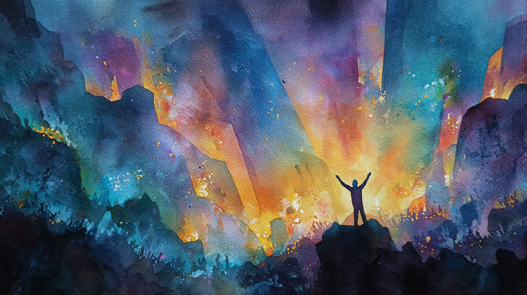 A lone worshipper lifting their hands.