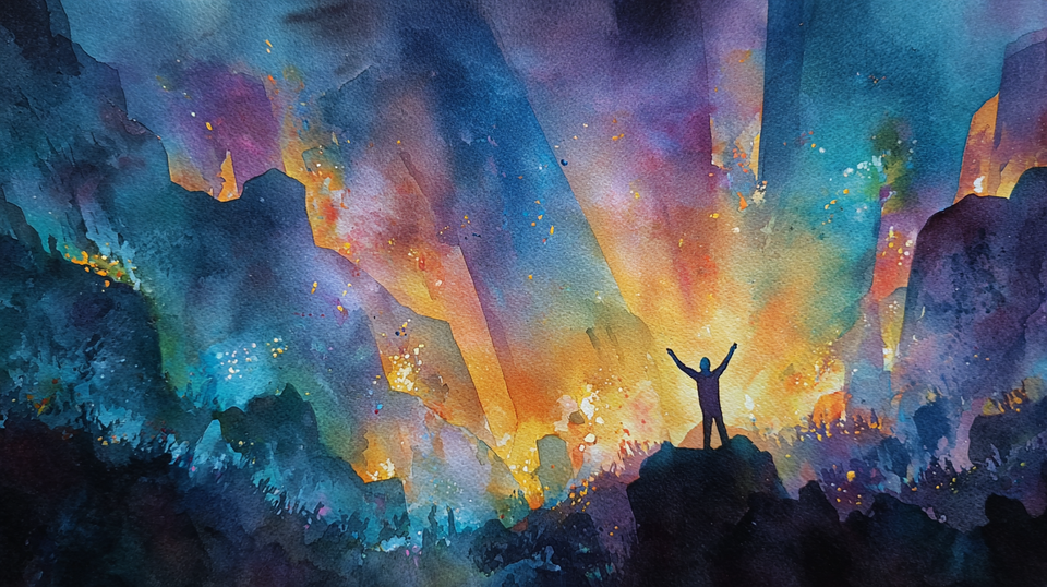 A lone worshipper lifting their hands.